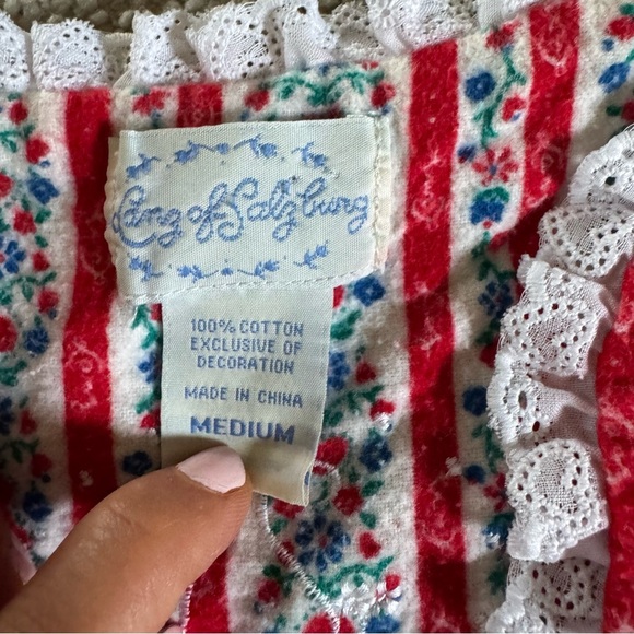 LANZ OF SALZBURG long maxi Nightgown Red white Hearts holiday cotton medium - Picture 2 of 9